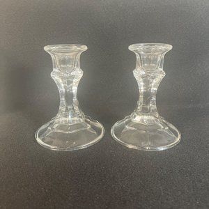 Set of 2 Crissa Clear Glass Candlesticks Taper Holders 4 in